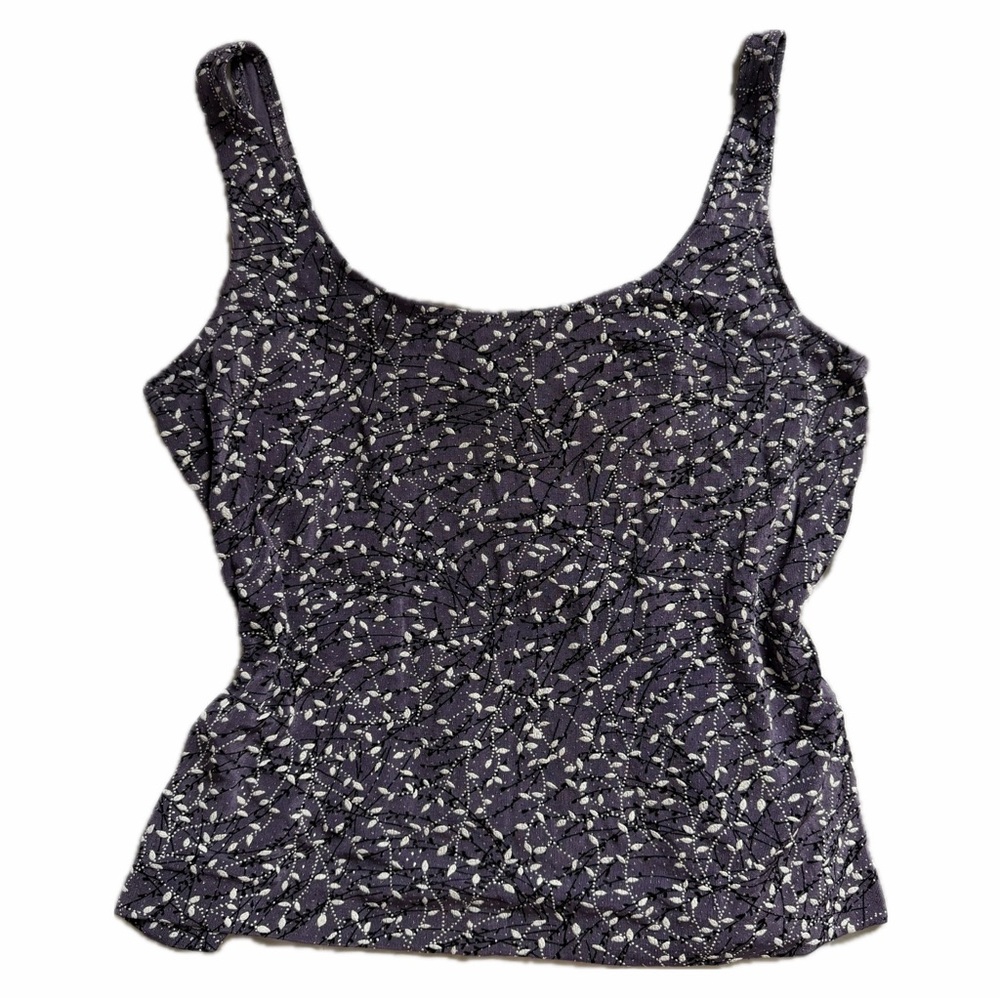 Alex Evenings Purple Floral Shimmer Tank Top – 90s Glitter Shirt
